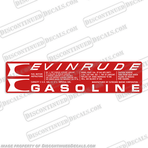 Evinrude 1970's 3 Gallon (2.5 Imperial gallons) Fuel Tank Decal  evinrude, decals, 3, gal, gas, fuel, tank, stickers,  decal, 1970s, 