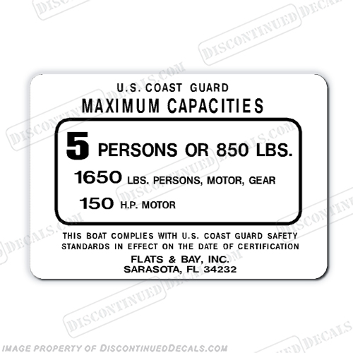 Flats & Bay 5 person capacity decal capacity, plate, sticker, decal, flat, bay, boat, INCR10Aug2021
