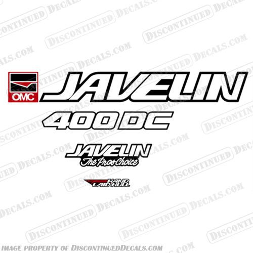 Javelin OMC 400DC "The Pros Choice" Boat Decals javelin, boat, decals, stickers, set. of, 2, outboard, logo, name, omc, style, 400, 400DC, The Pros Choice, The Pros Choice