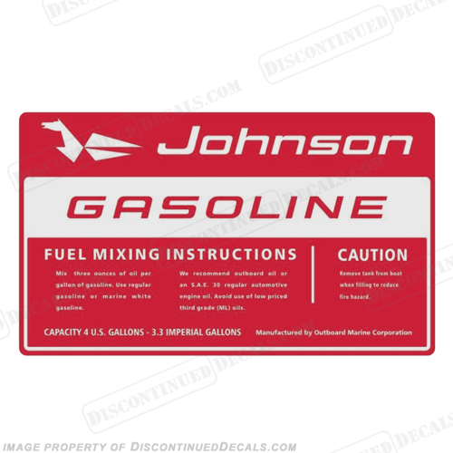 Johnson 1964 4 Gallon Gas Tank Decal INCR10Aug2021