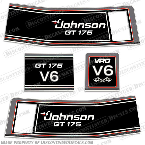 Johnson GT 175hp V6 Decals - 1988 1989 1990 1991 1992 1993 1994 johnson, decals, gt, 175, hp, v6, 1989, 1990, outboard, engine, decal, kit, set