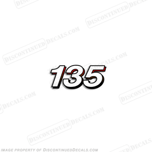 Mercury Single "135" Decal - 2005 Style (White/Red)    Mercury, outboard, horsepower, number, hp, decal, sticker, Single, 135, Decal, 2005, Style, White, Red