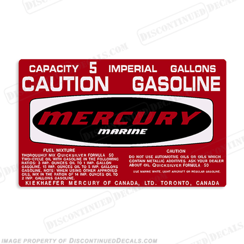 Mercury 1973-1978 5 Gallon Gas Tank Decal INCR10Aug2021