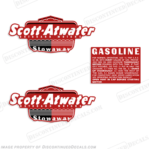 Scott Atwater Gasoline Fuel Gas Tank Stowaway 1950 Decals INCR10Aug2021