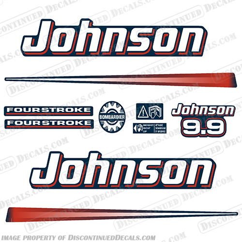Johnson 9.9hp 2002 - 2007 Decals - Blue Cowl johnson, outboard, outboards, engine, motor, decal, kit, set, ocean, pro, red, 4, stroke, four, fourstroke, four stroke, 9.9, 9.9hp, 9hp, 10hp, 9, 2002, 2203, 2204, 2005, 2006, 2007