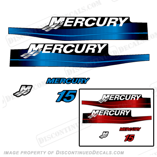 Mercury 15HP Outboard Decal Kit Blue or Red Available